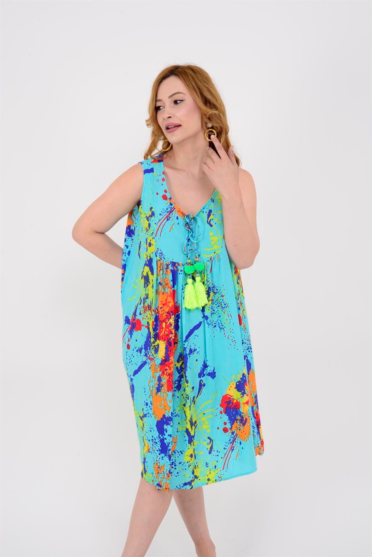 AN5007 6981 SPLASH DESEN KOLSUZ KISA ELBİSE