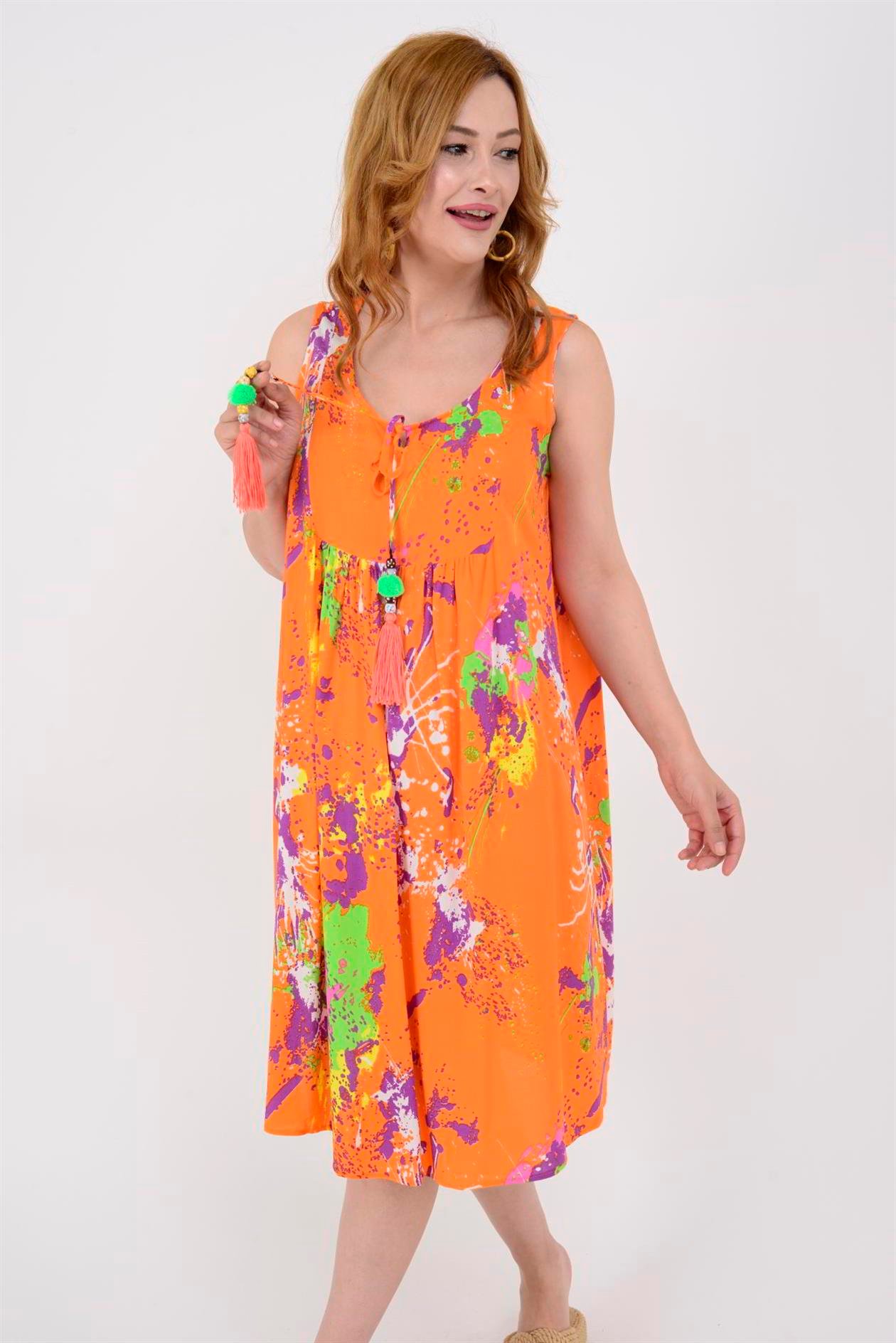 AN5007 6981 SPLASH DESEN KOLSUZ KISA ELBİSE