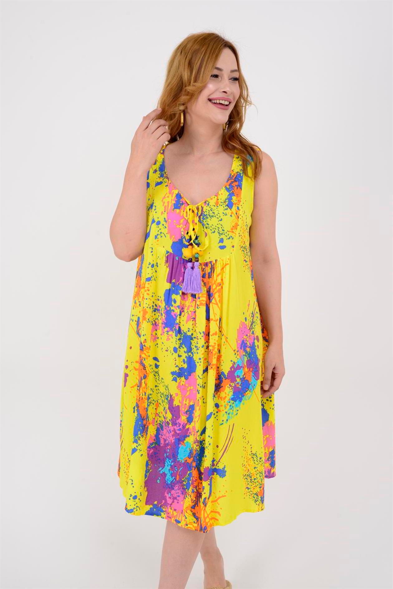 AN5007 6981 SPLASH DESEN KOLSUZ KISA ELBİSE