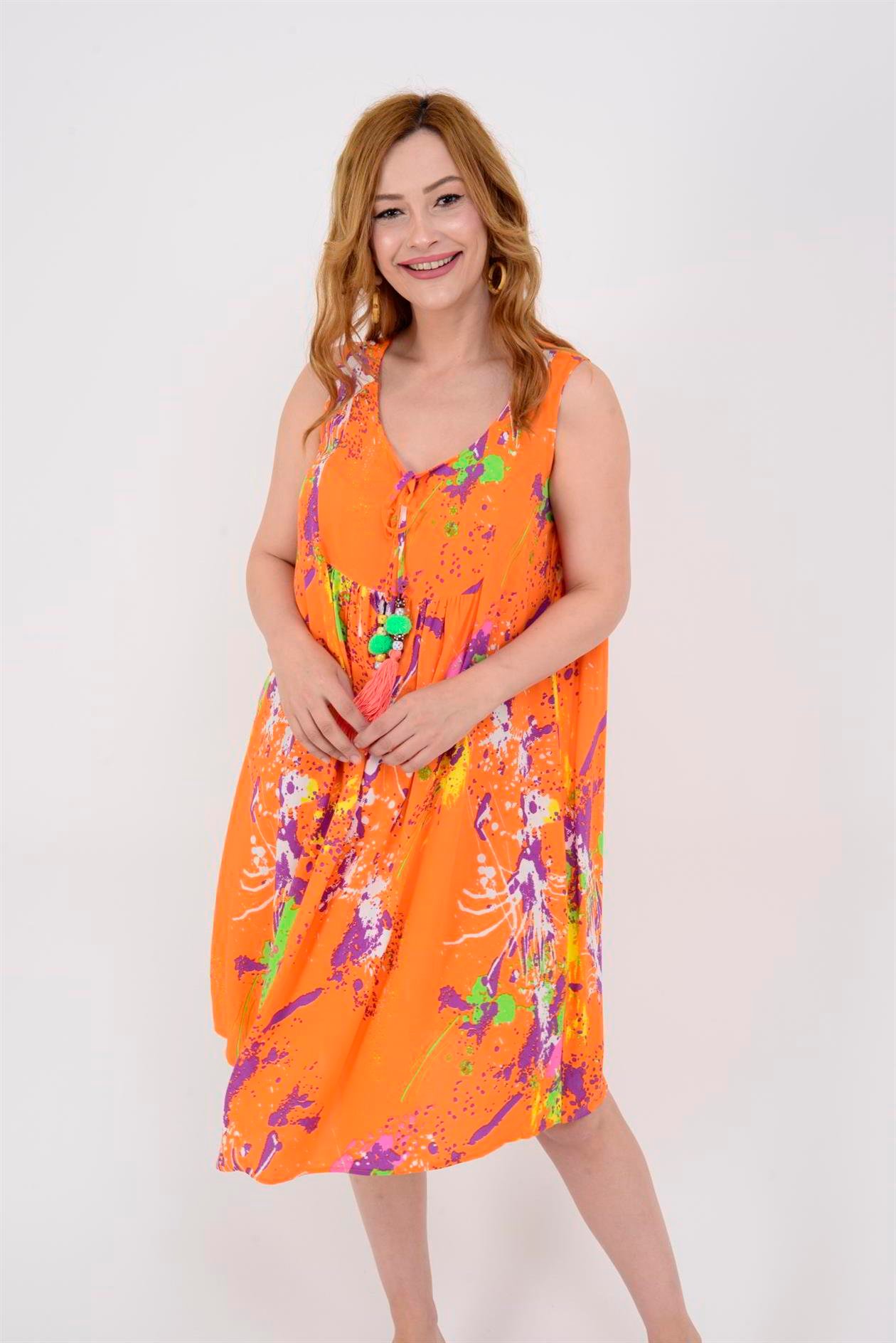 AN5007 6981 SPLASH DESEN KOLSUZ KISA ELBİSE