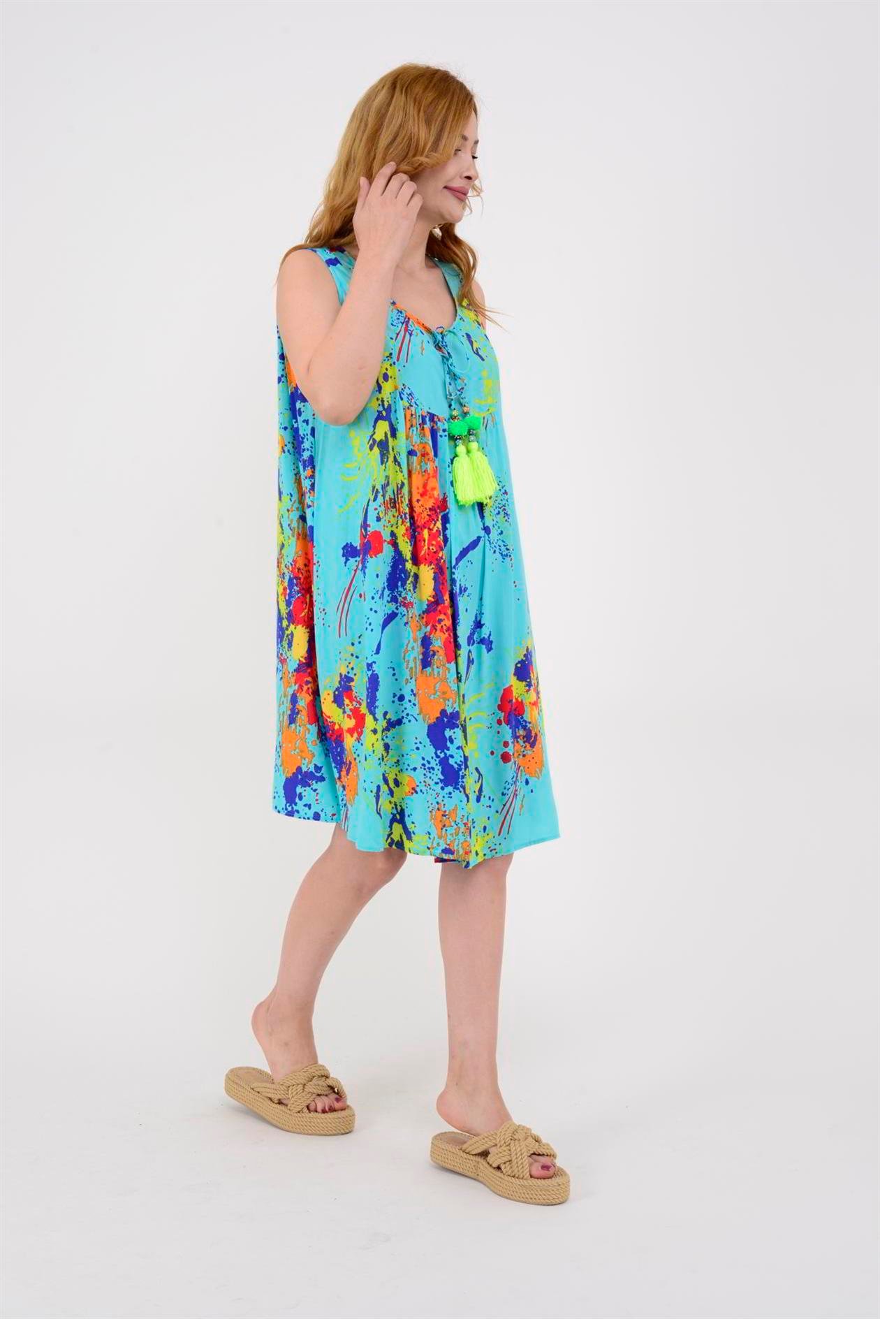 AN5007 6981 SPLASH DESEN KOLSUZ KISA ELBİSE