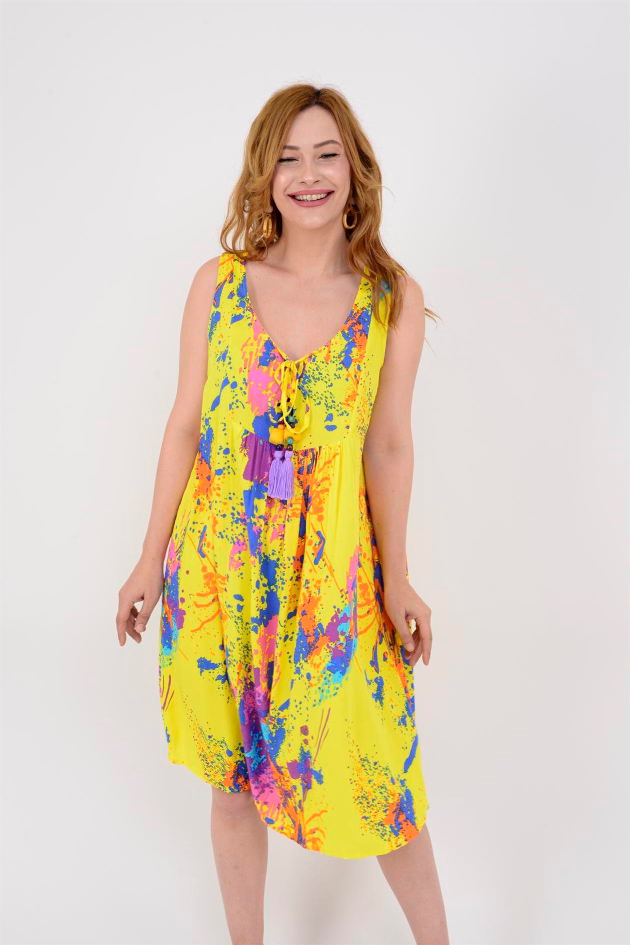 AN5007 6981 SPLASH DESEN KOLSUZ KISA ELBİSE