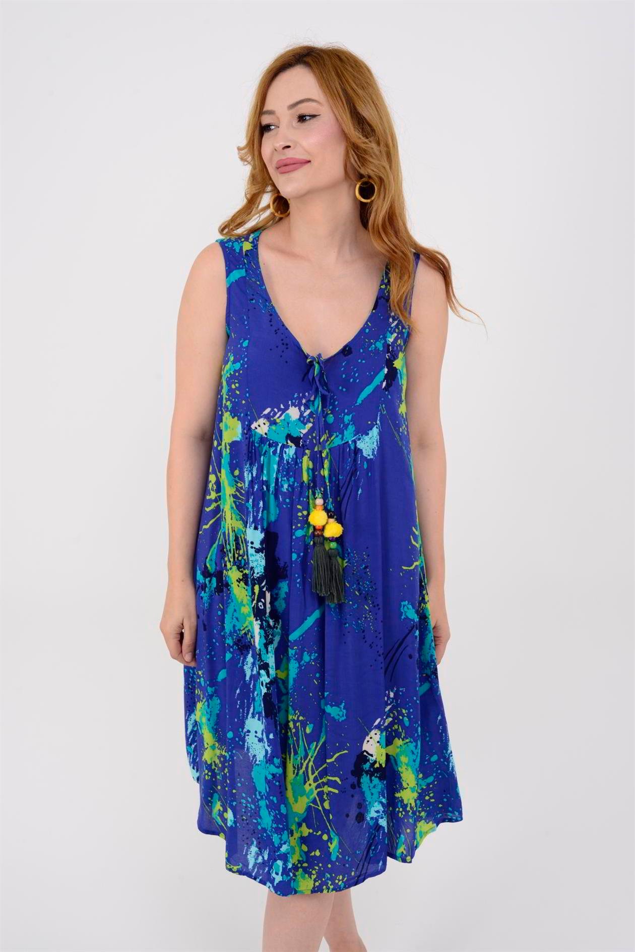 AN5007 6981 SPLASH DESEN KOLSUZ KISA ELBİSE