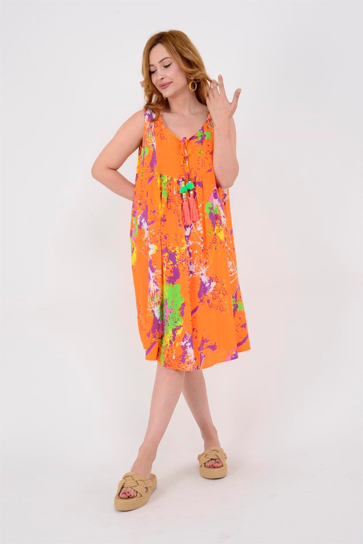 AN5007 6981 SPLASH DESEN KOLSUZ KISA ELBİSE