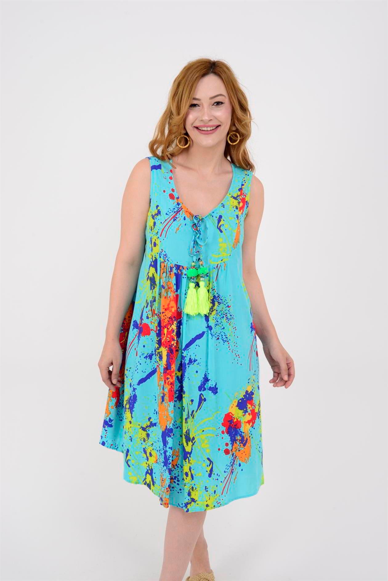 AN5007 6981 SPLASH DESEN KOLSUZ KISA ELBİSE