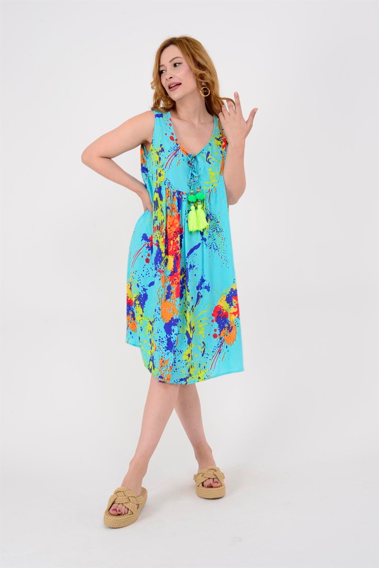 AN5007 6981 SPLASH DESEN KOLSUZ KISA ELBİSE