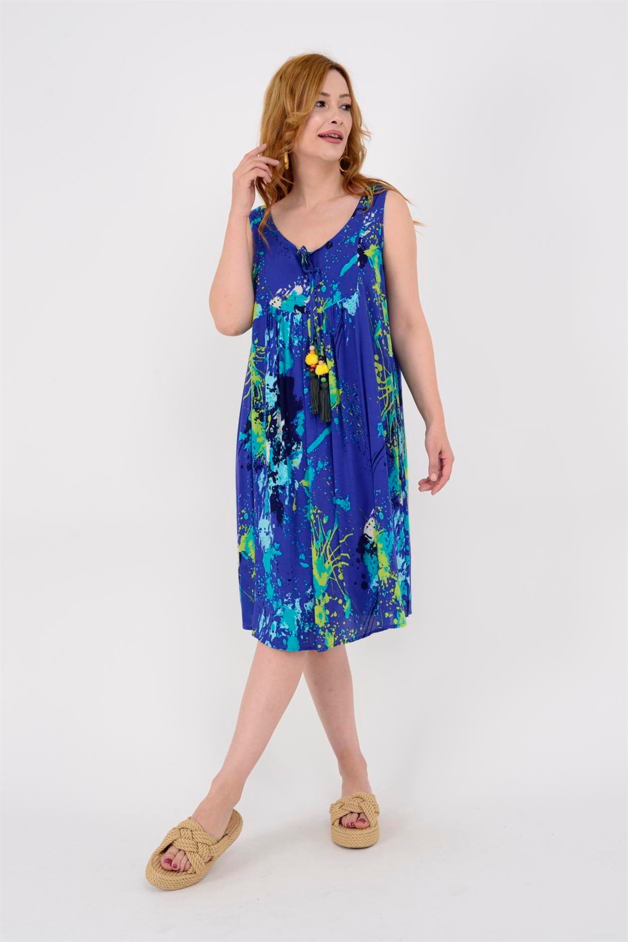 AN5007 6981 SPLASH DESEN KOLSUZ KISA ELBİSE