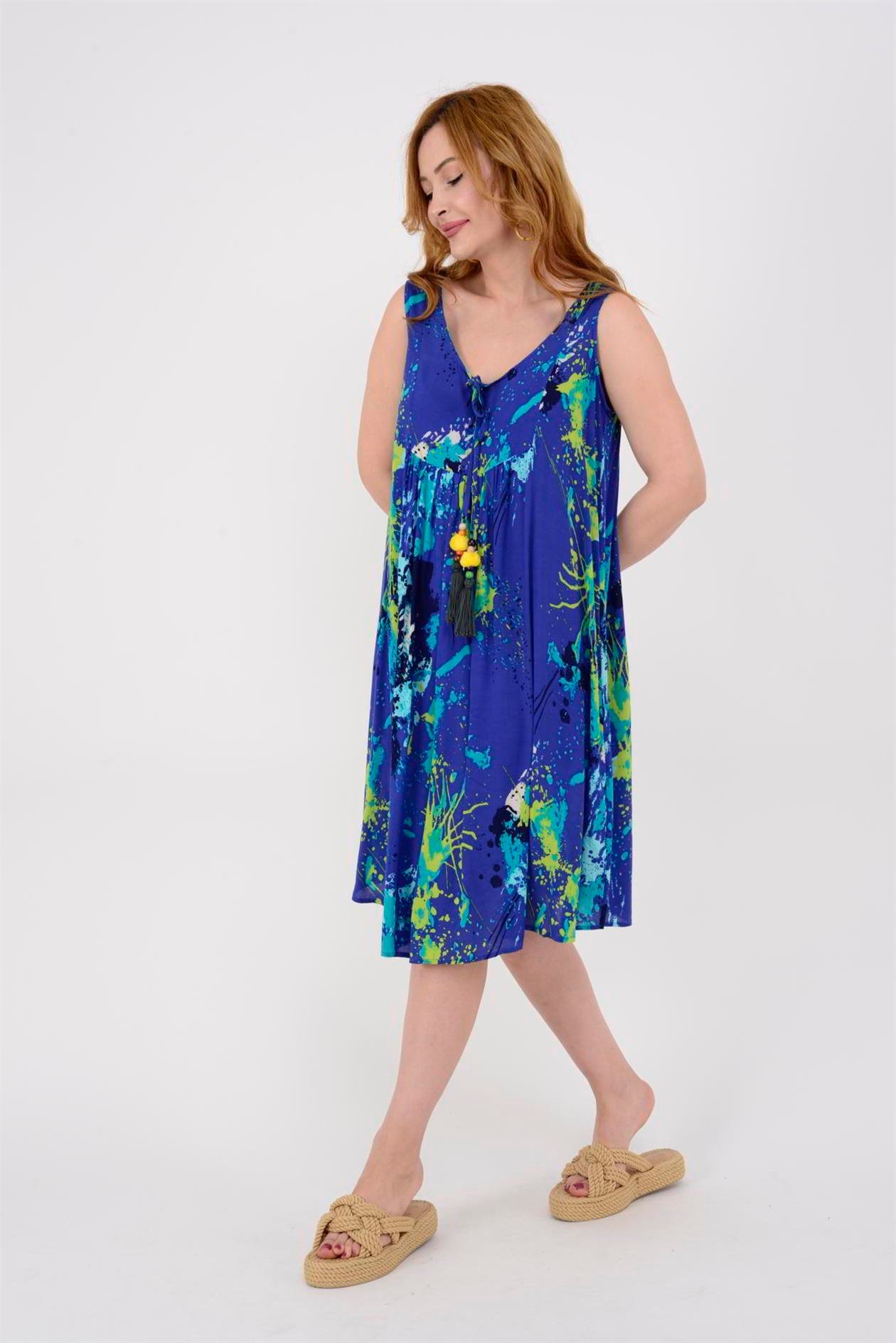 AN5007 6981 SPLASH DESEN KOLSUZ KISA ELBİSE
