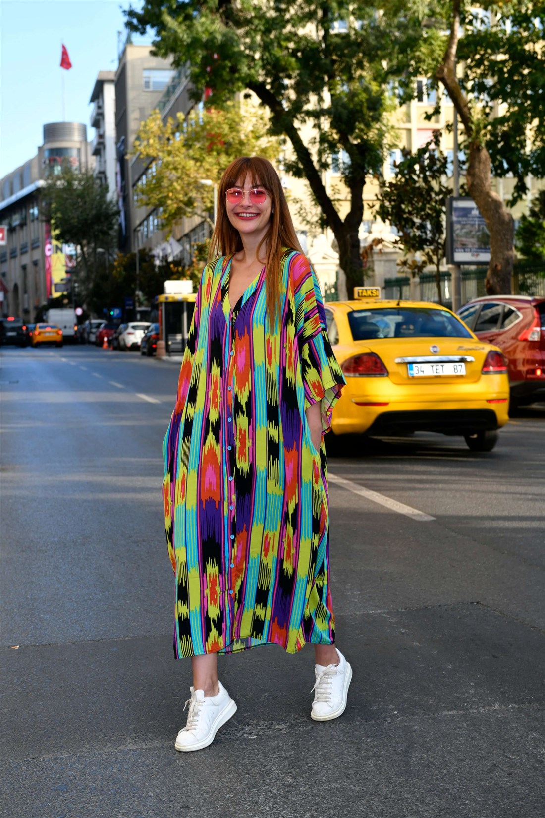 AN5014 RAINBOW DESEN V YAKA GÖMLEK ELBİSE