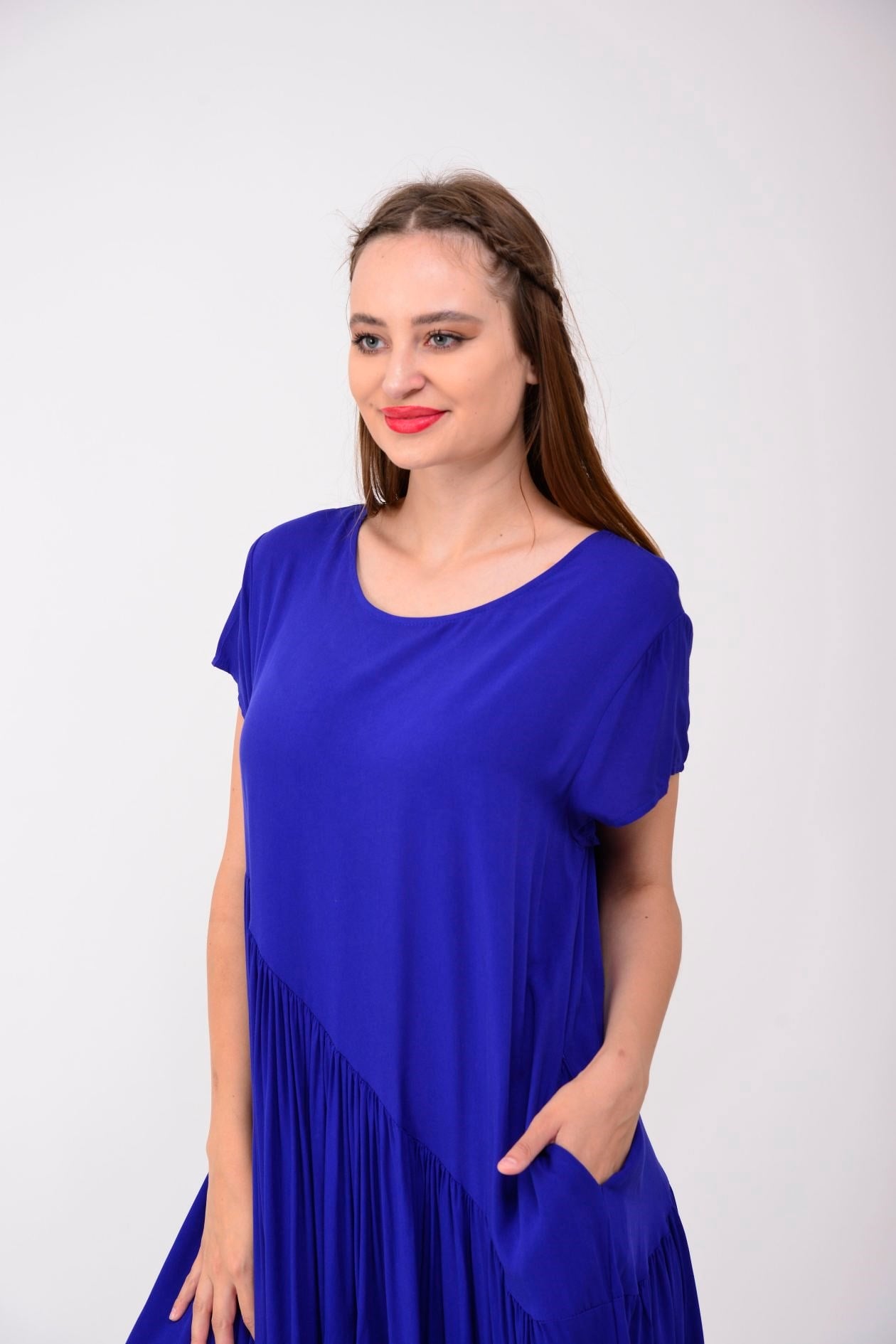 AN5021 ASİMETRİK KISA KOL ELBİSE