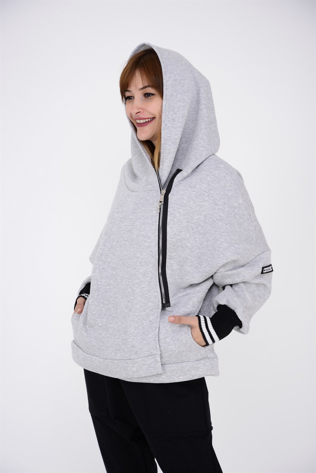 AN9018 YANDAN FERMUAR DETAY KAPÜŞONLU SWEAT HIRKA