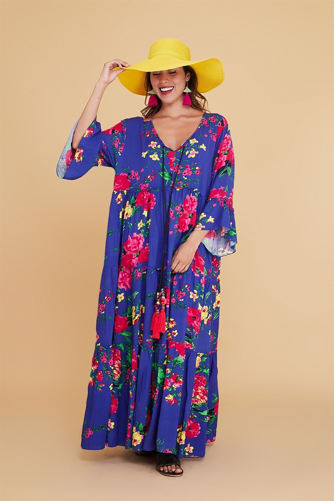 ANR0102 BÜYÜK BEDEN PÜSKÜLLÜ BOHO ELBİSE