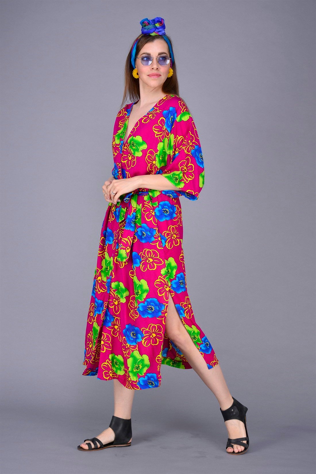 ANR1001 SÜMBÜL DESEN BOHO GÖMLEK ELBİSE