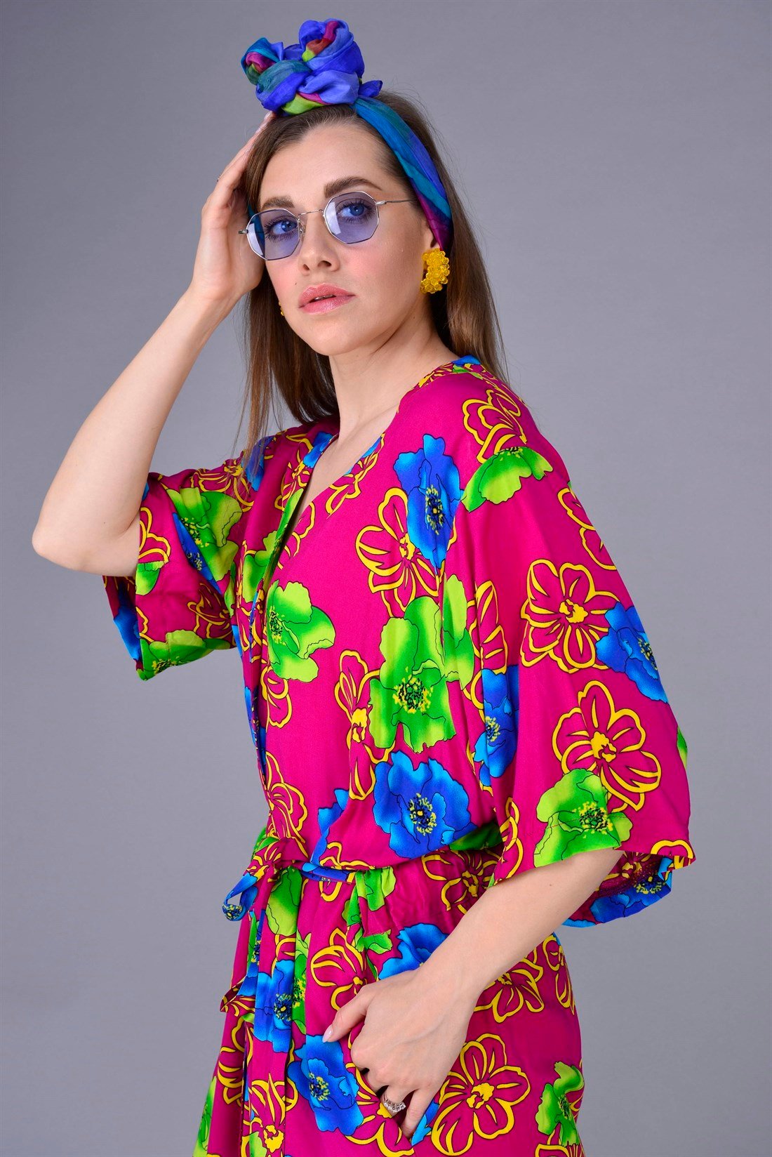 ANR1001 SÜMBÜL DESEN BOHO GÖMLEK ELBİSE