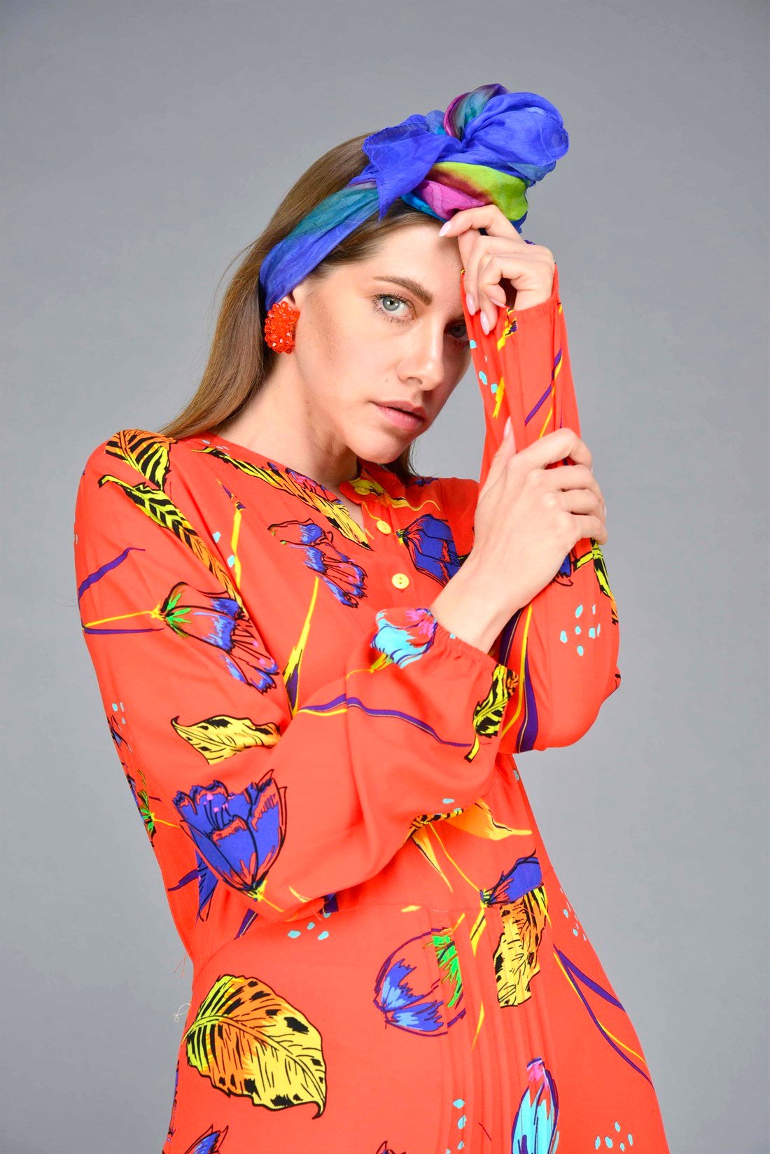 ANR10185 LALE PİLİSELİ BOHO ELBİSE