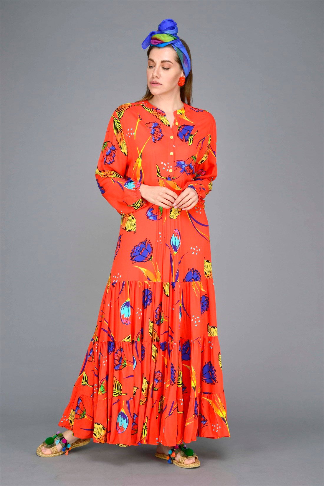 ANR10185 LALE PİLİSELİ BOHO ELBİSE