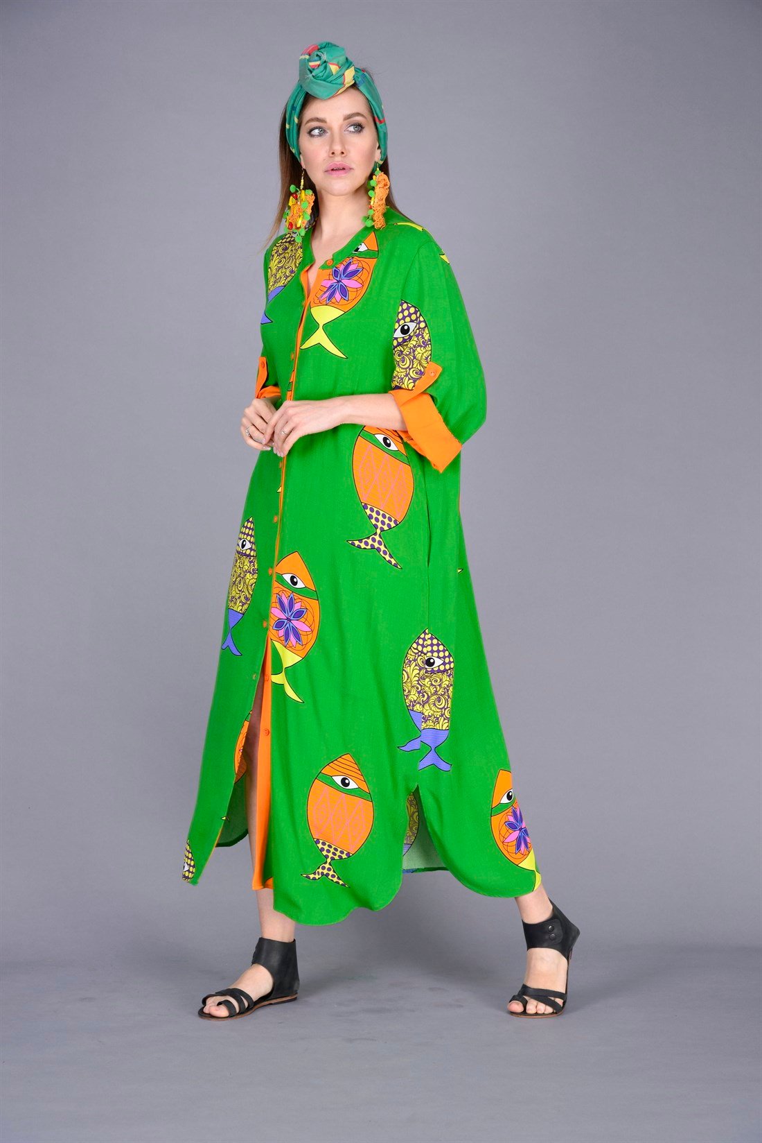 ANR111 HAKİM YAKA BOHO BALIK ELBİSE