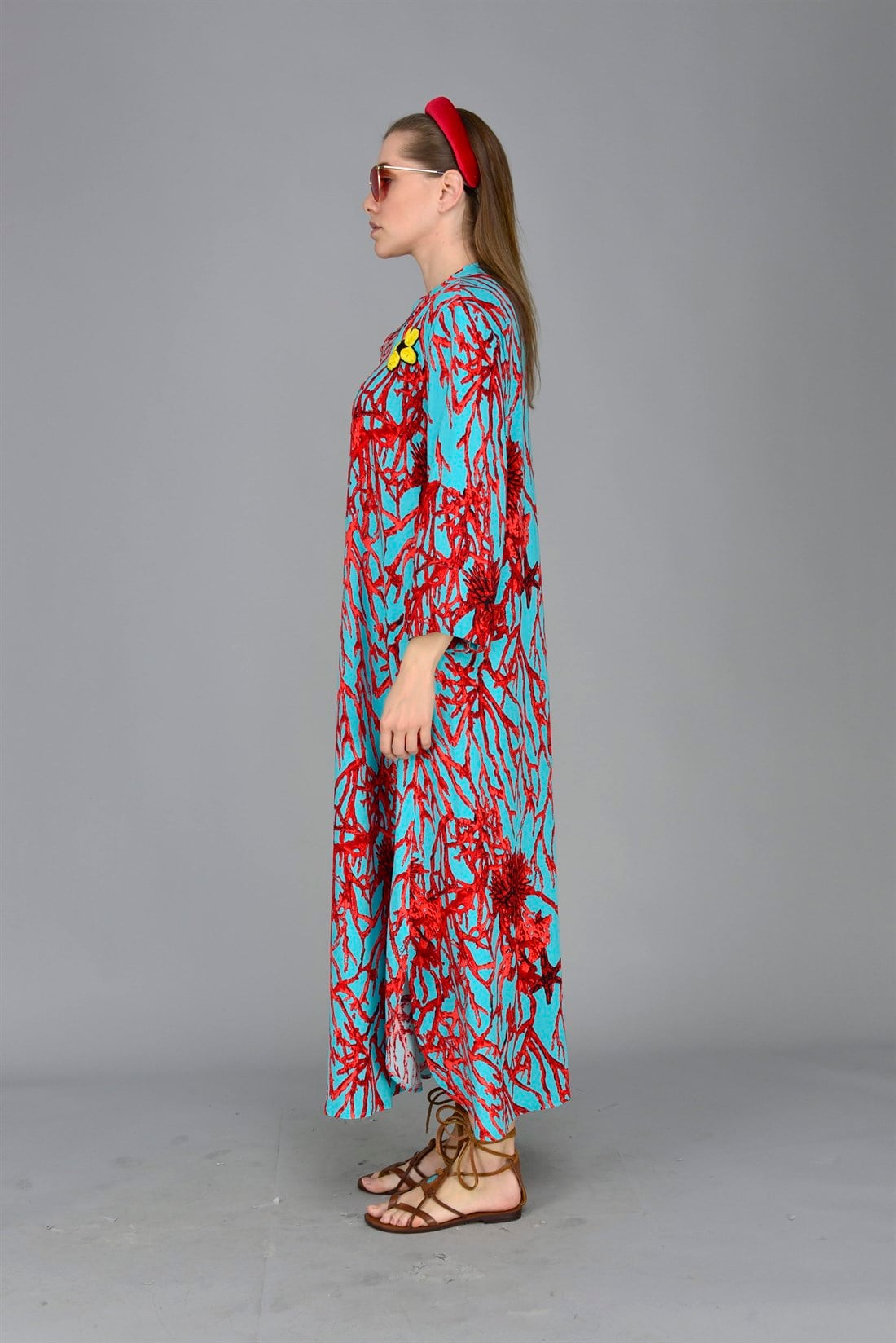 ANR140 GORGONIA MERCAN DESEN BOHO ELBİSE