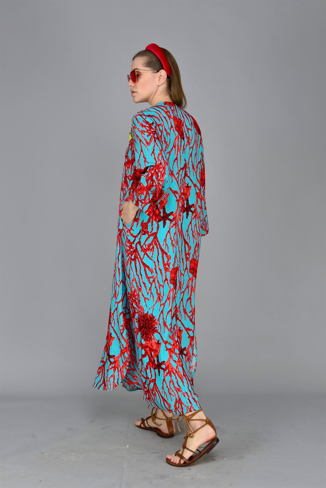 ANR140 GORGONIA MERCAN DESEN BOHO ELBİSE