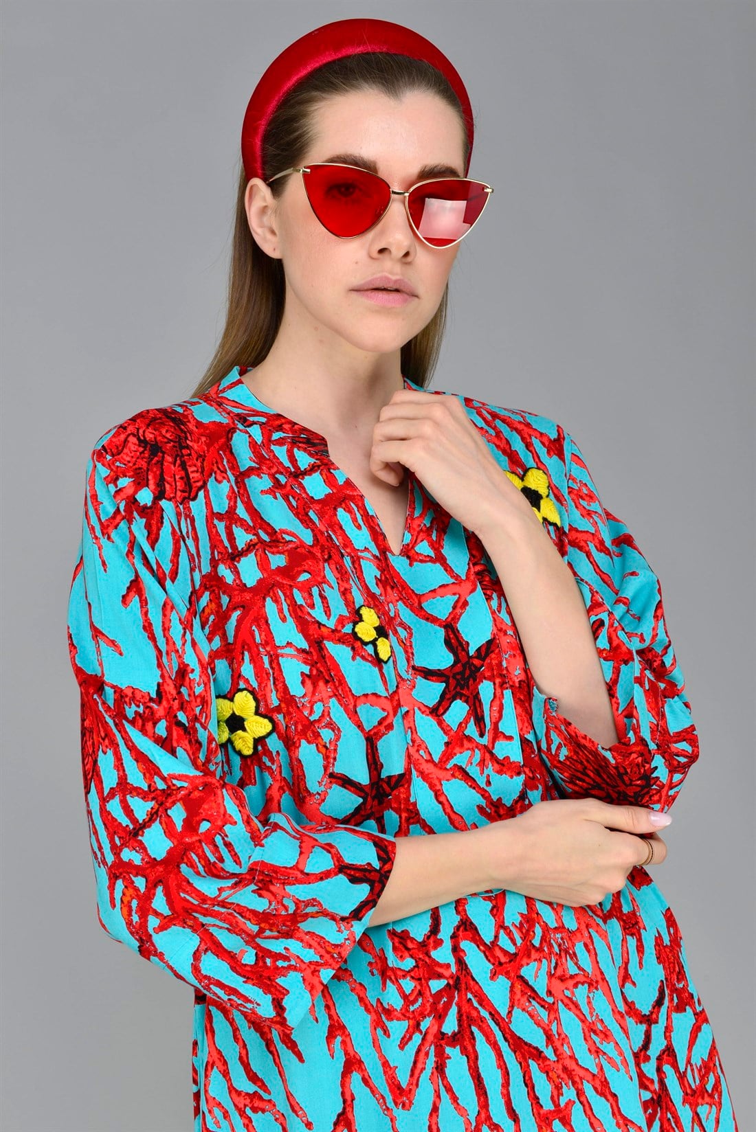 ANR140 GORGONIA MERCAN DESEN BOHO ELBİSE