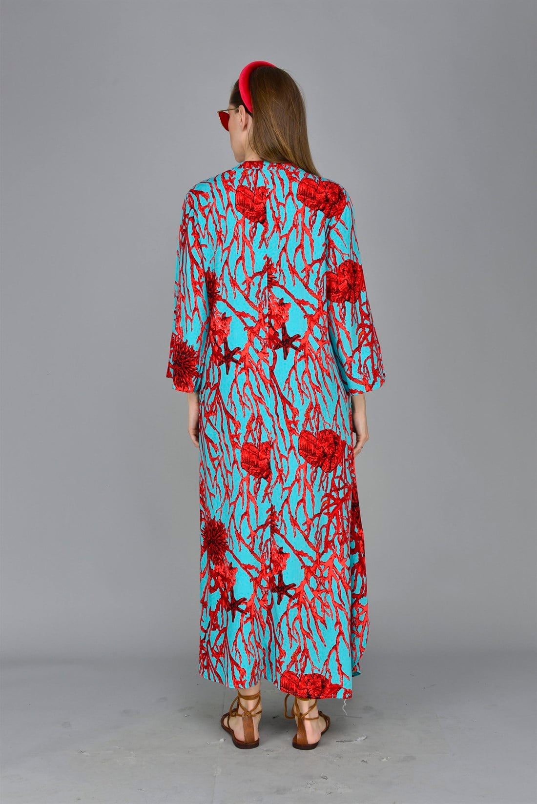 ANR140 GORGONIA MERCAN DESEN BOHO ELBİSE