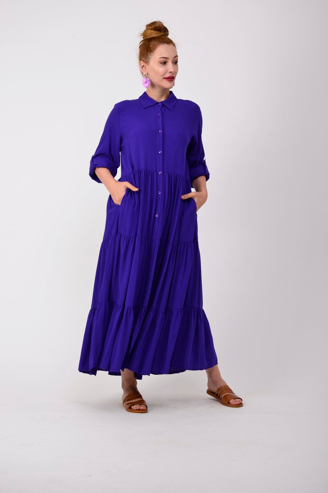 ANR151 GÖMLEK YAKA BOHO ELBİSE