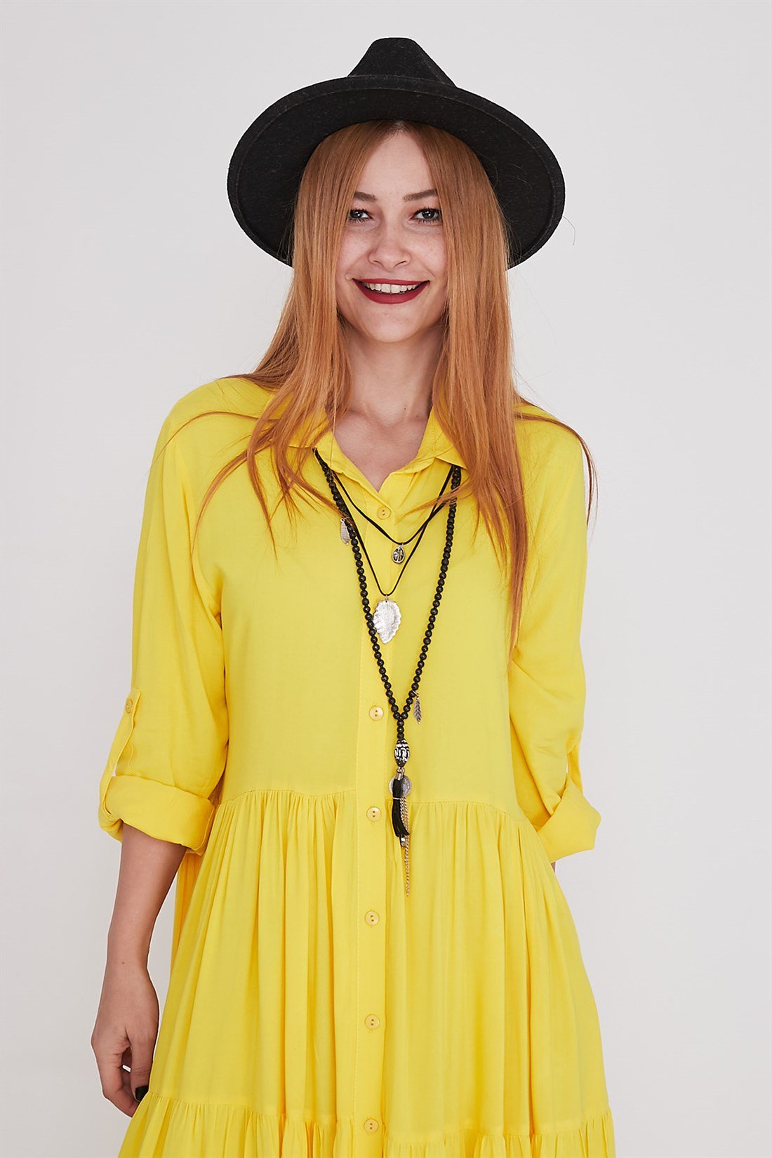 ANR151 GÖMLEK YAKA BOHO ELBİSE