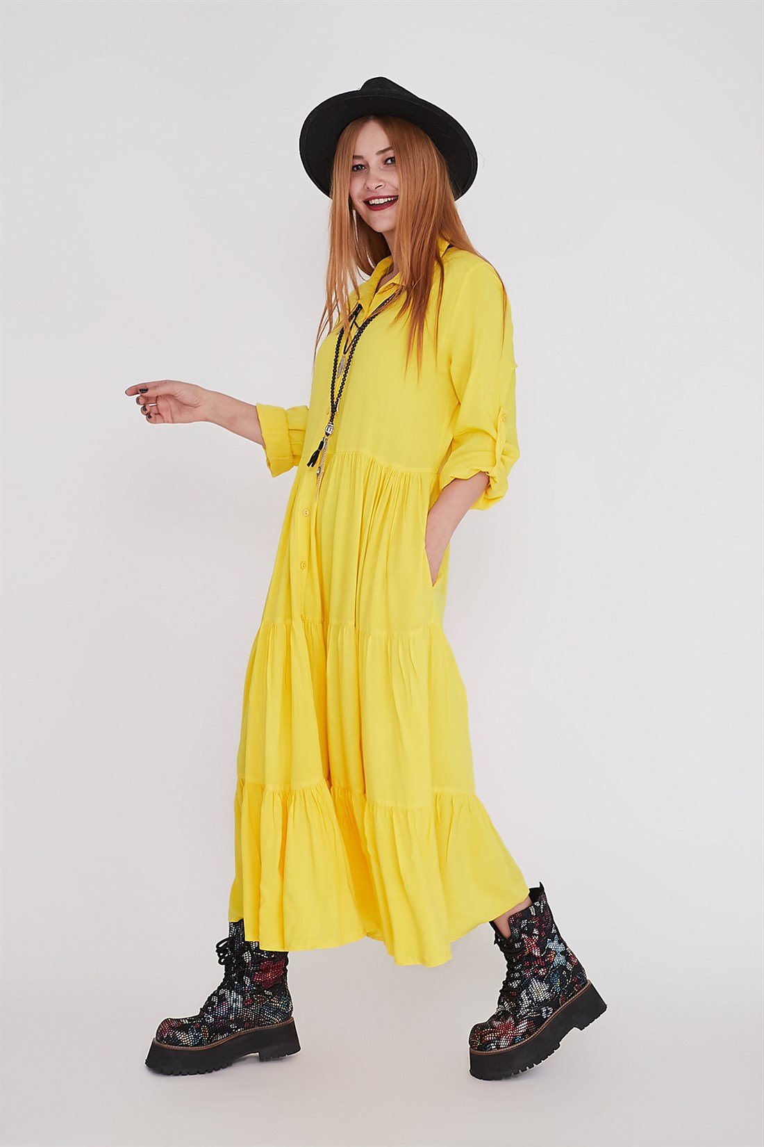 ANR151 GÖMLEK YAKA BOHO ELBİSE