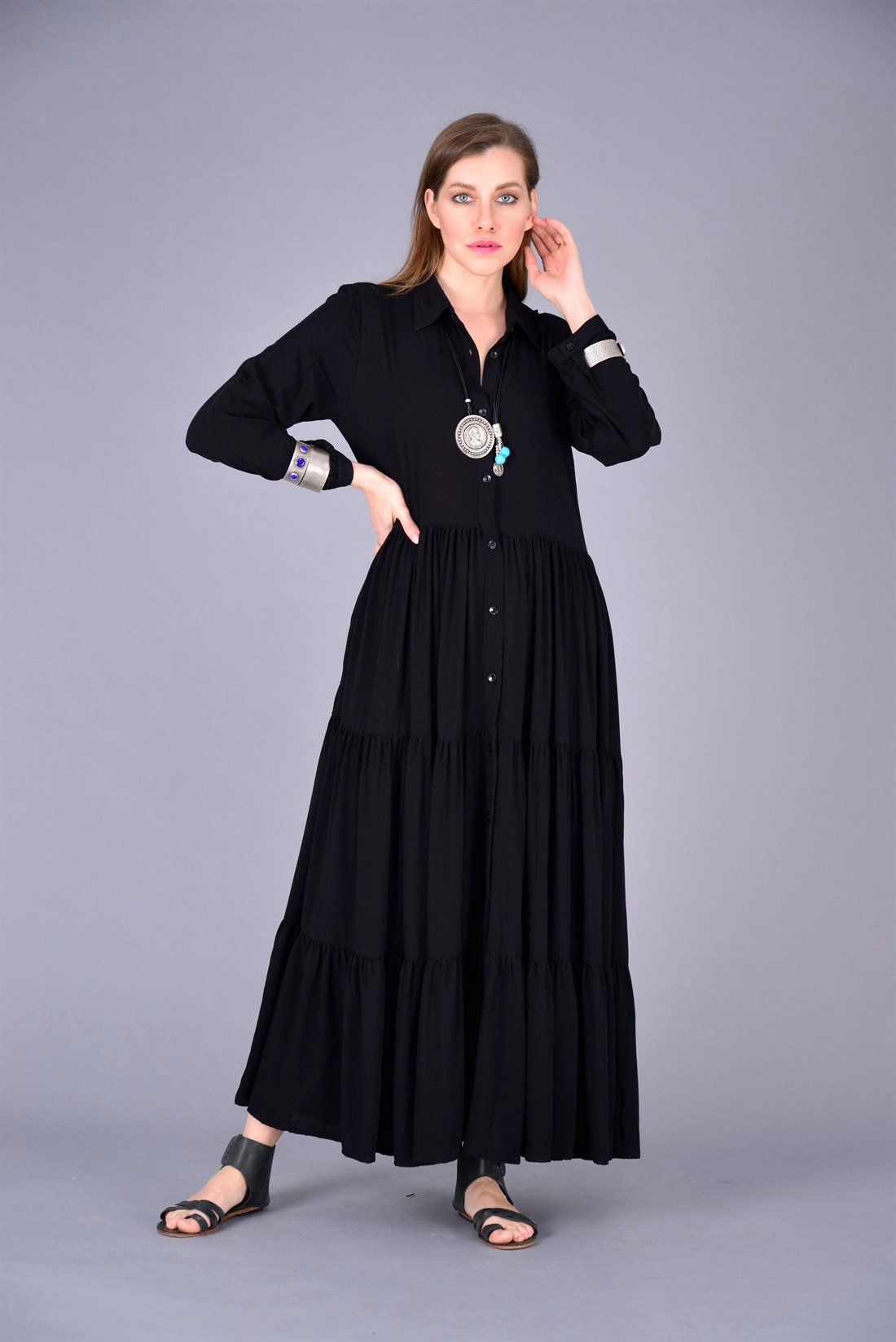 ANR151 GÖMLEK YAKA BOHO ELBİSE