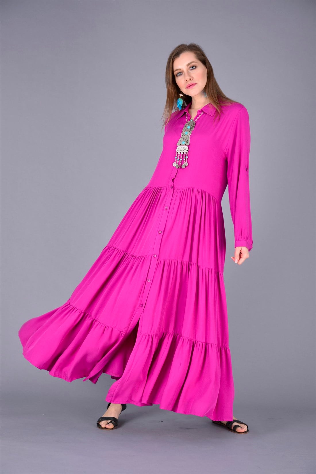 ANR151 GÖMLEK YAKA BOHO ELBİSE