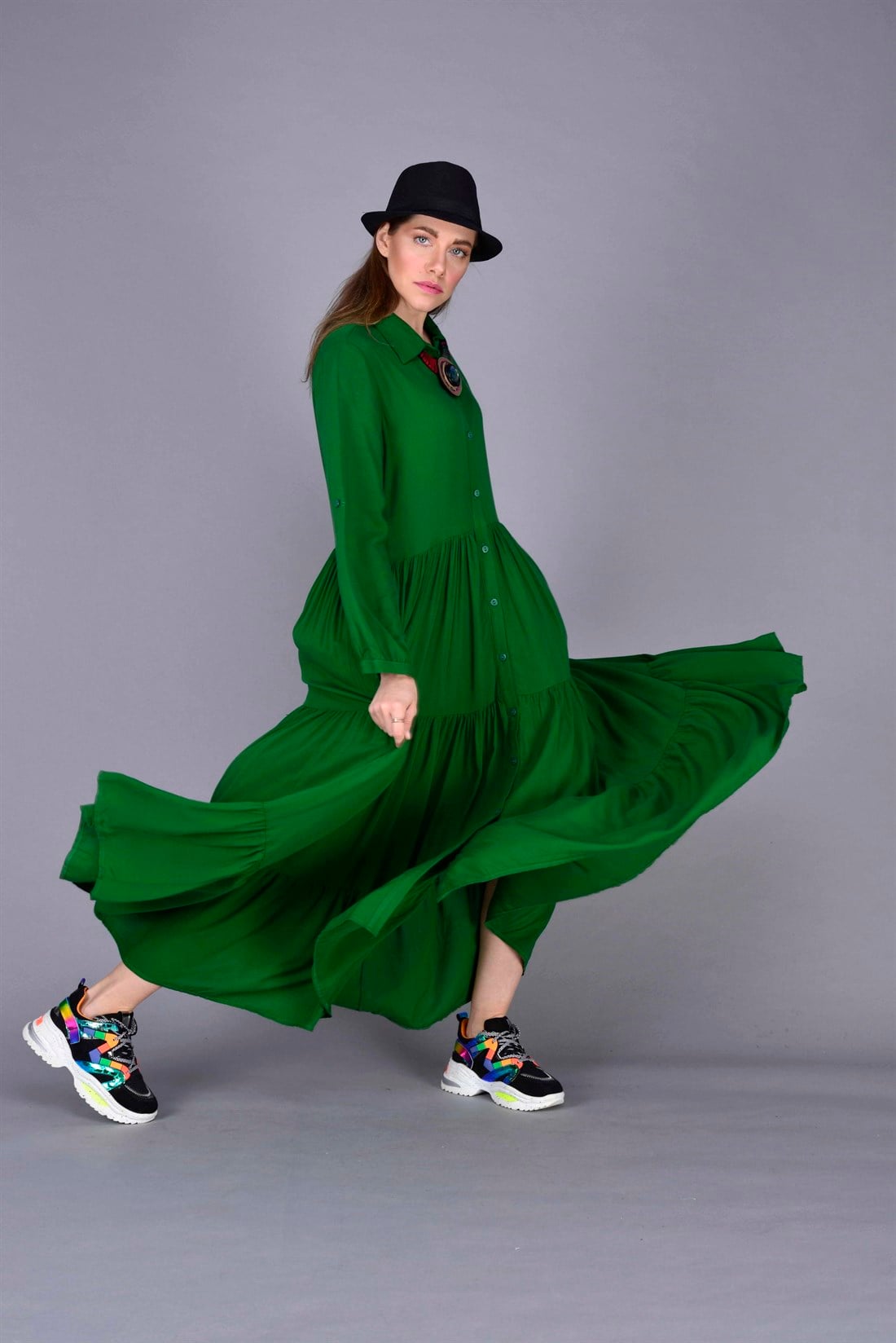 ANR151 GÖMLEK YAKA BOHO ELBİSE