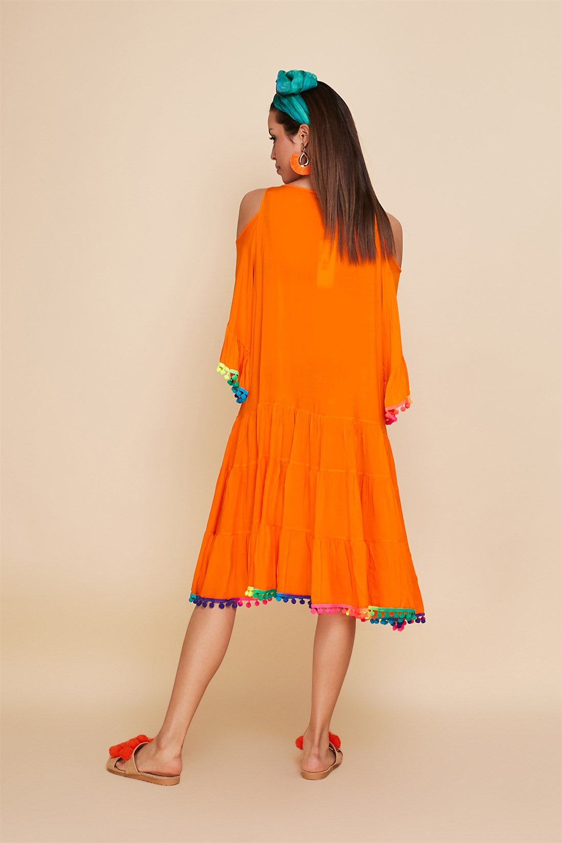 ANR152 NEON PONPON DETAY BOHO ELBİSE