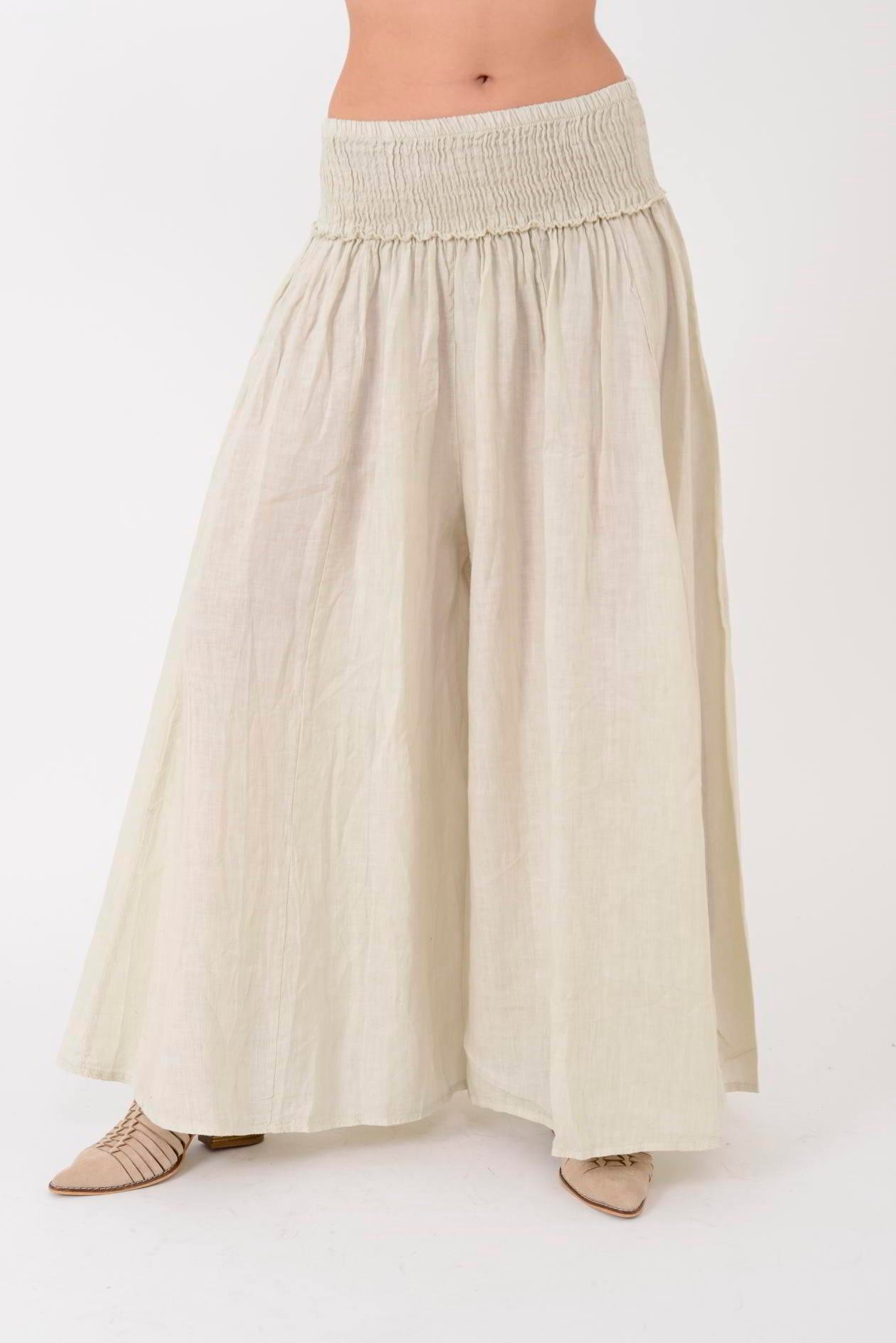 E1047 ZAZ GENİŞ LASTİKLİ BOL PAÇA KETEN PANTOLON