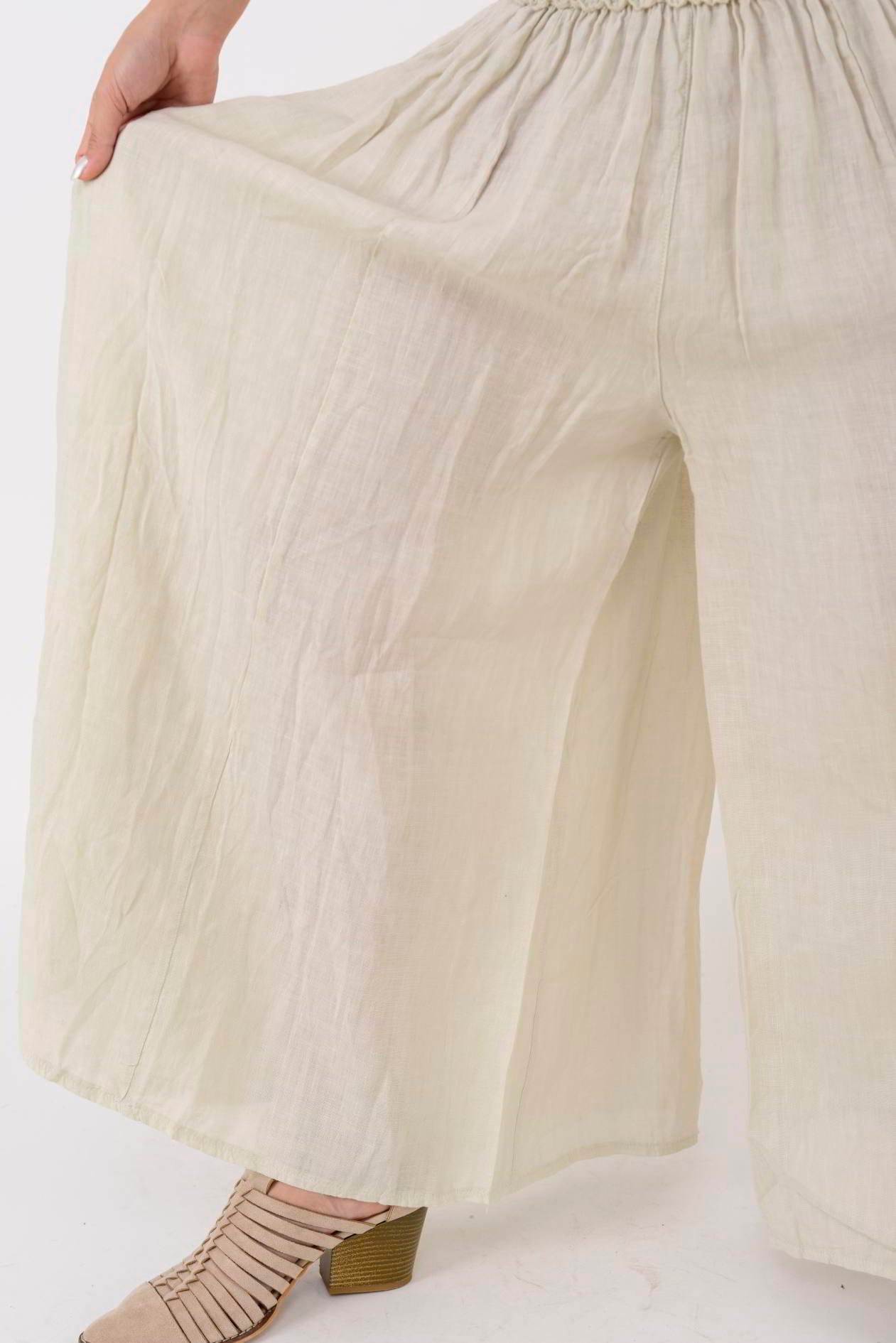 E1047 ZAZ GENİŞ LASTİKLİ BOL PAÇA KETEN PANTOLON