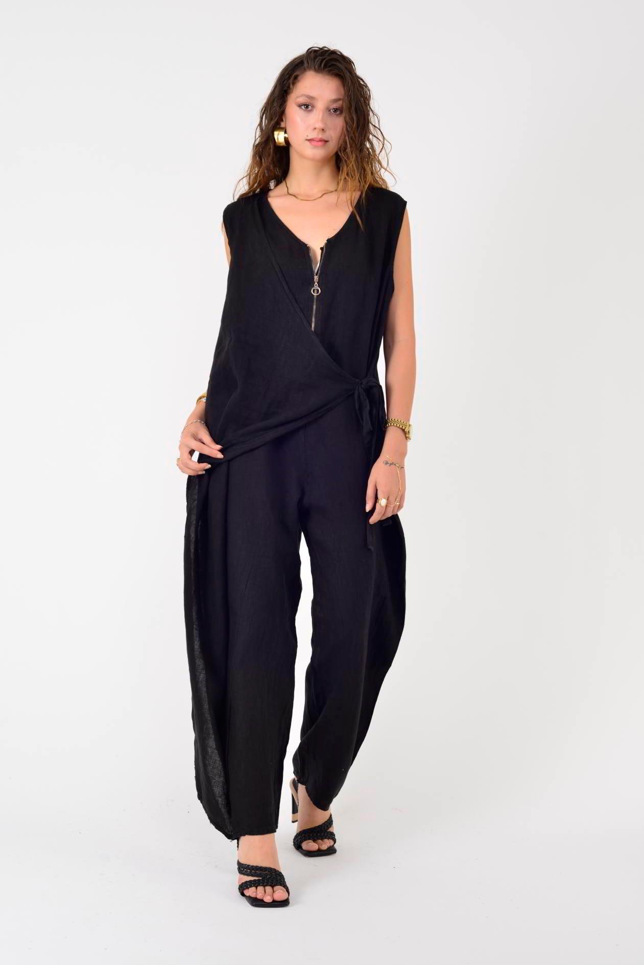 E2111 ASİMETRİK KAPAKLI FERMUAR DETAYLI KETEN TULUM