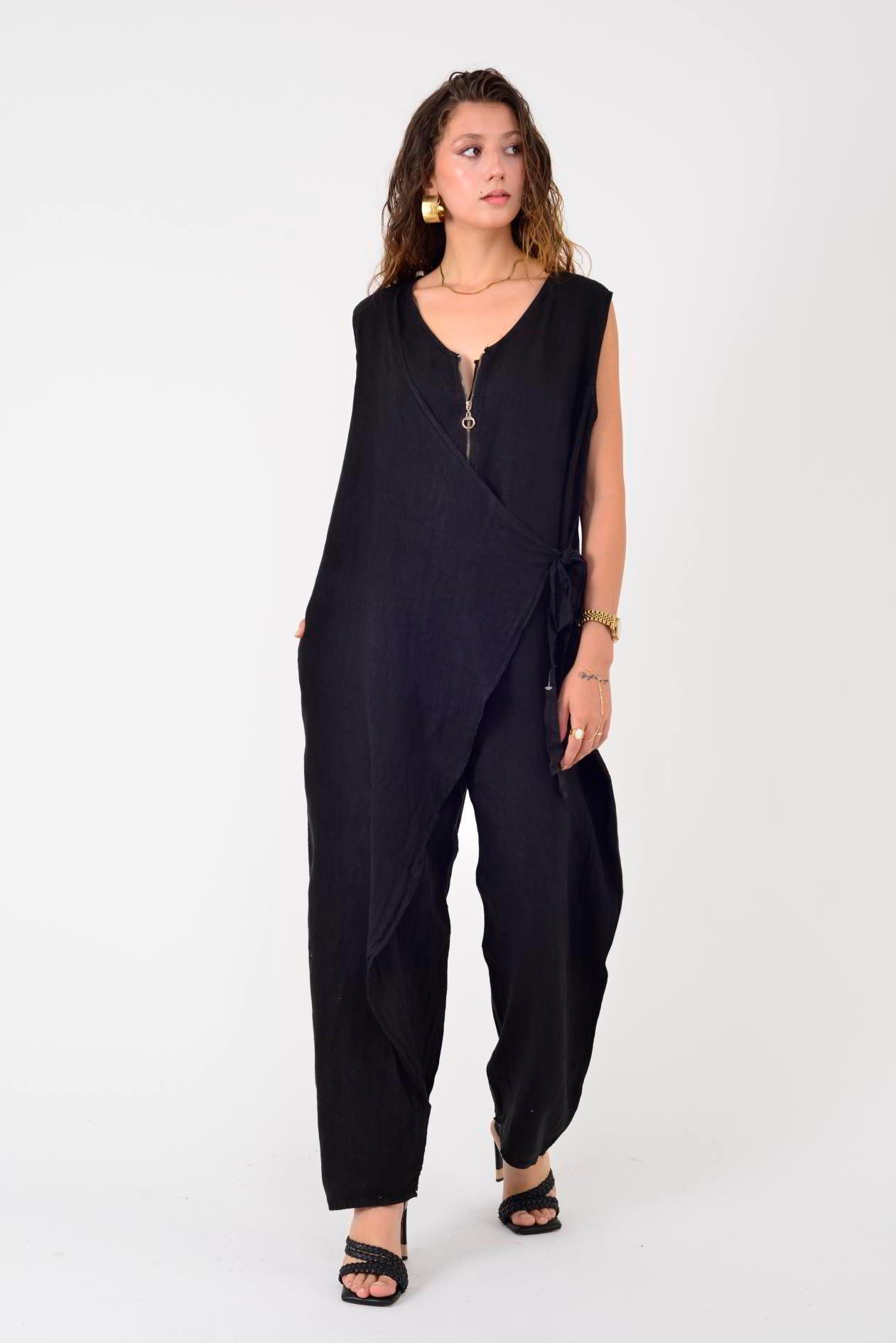 E2111 ASİMETRİK KAPAKLI FERMUAR DETAYLI KETEN TULUM