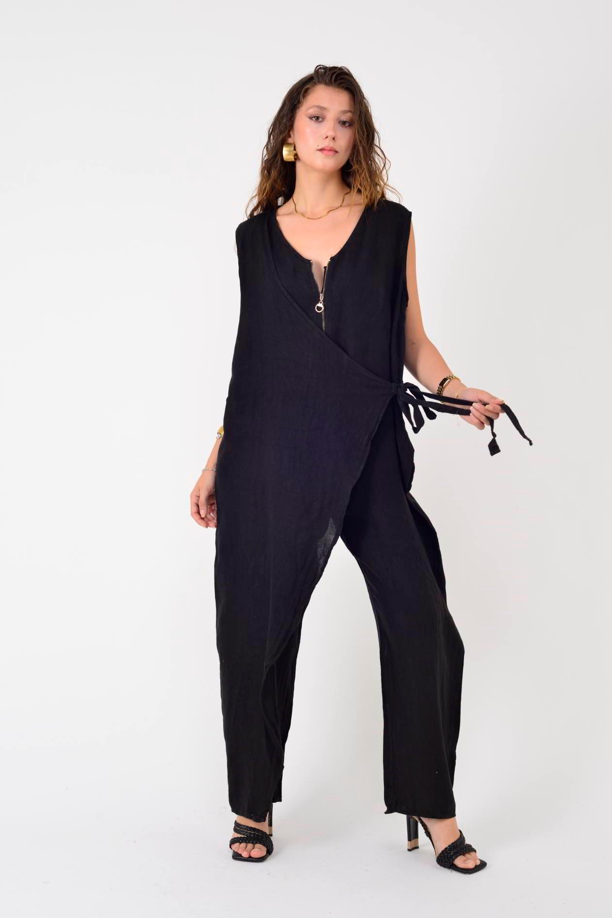 E2111 ASİMETRİK KAPAKLI FERMUAR DETAYLI KETEN TULUM