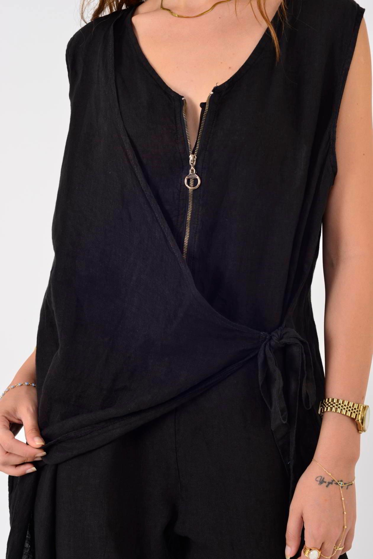 E2111 ASİMETRİK KAPAKLI FERMUAR DETAYLI KETEN TULUM