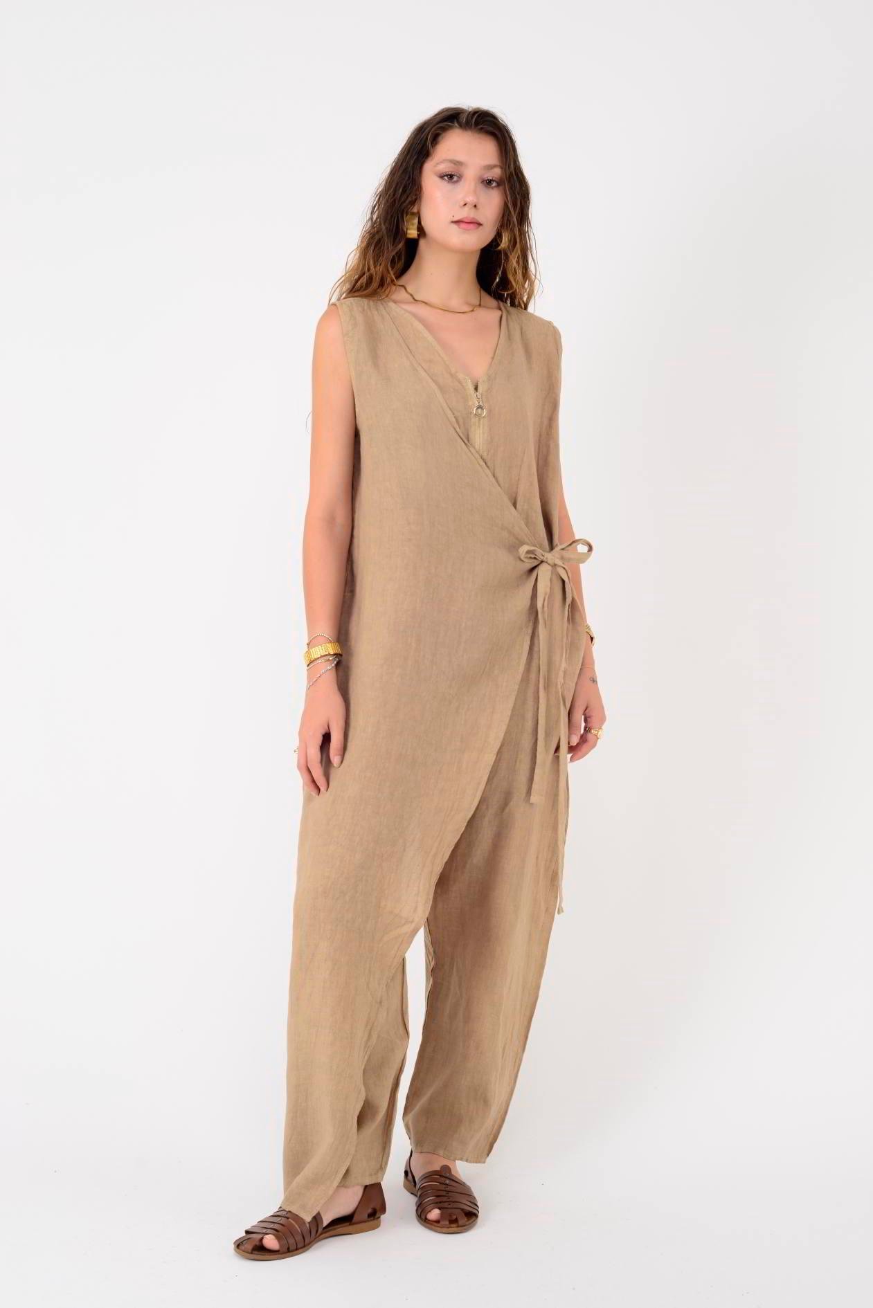 E2111 ASİMETRİK KAPAKLI FERMUAR DETAYLI KETEN TULUM