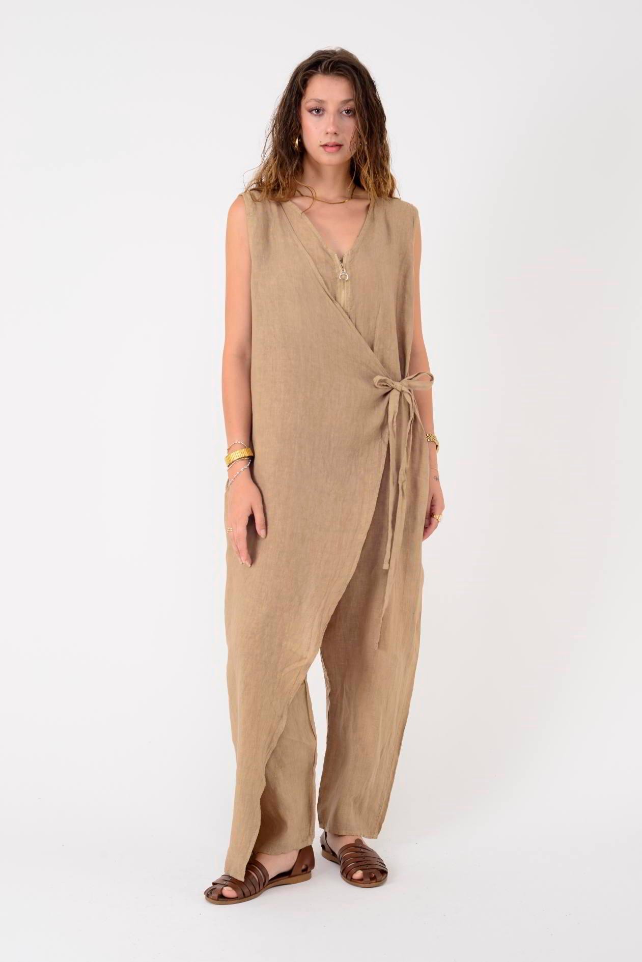 E2111 ASİMETRİK KAPAKLI FERMUAR DETAYLI KETEN TULUM