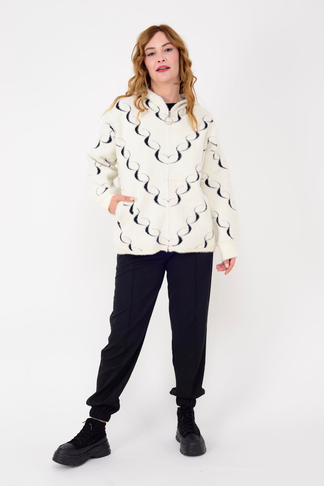 GJD33037 SPIRAL DESEN KAPÜŞONLU ANGORA HIRKA