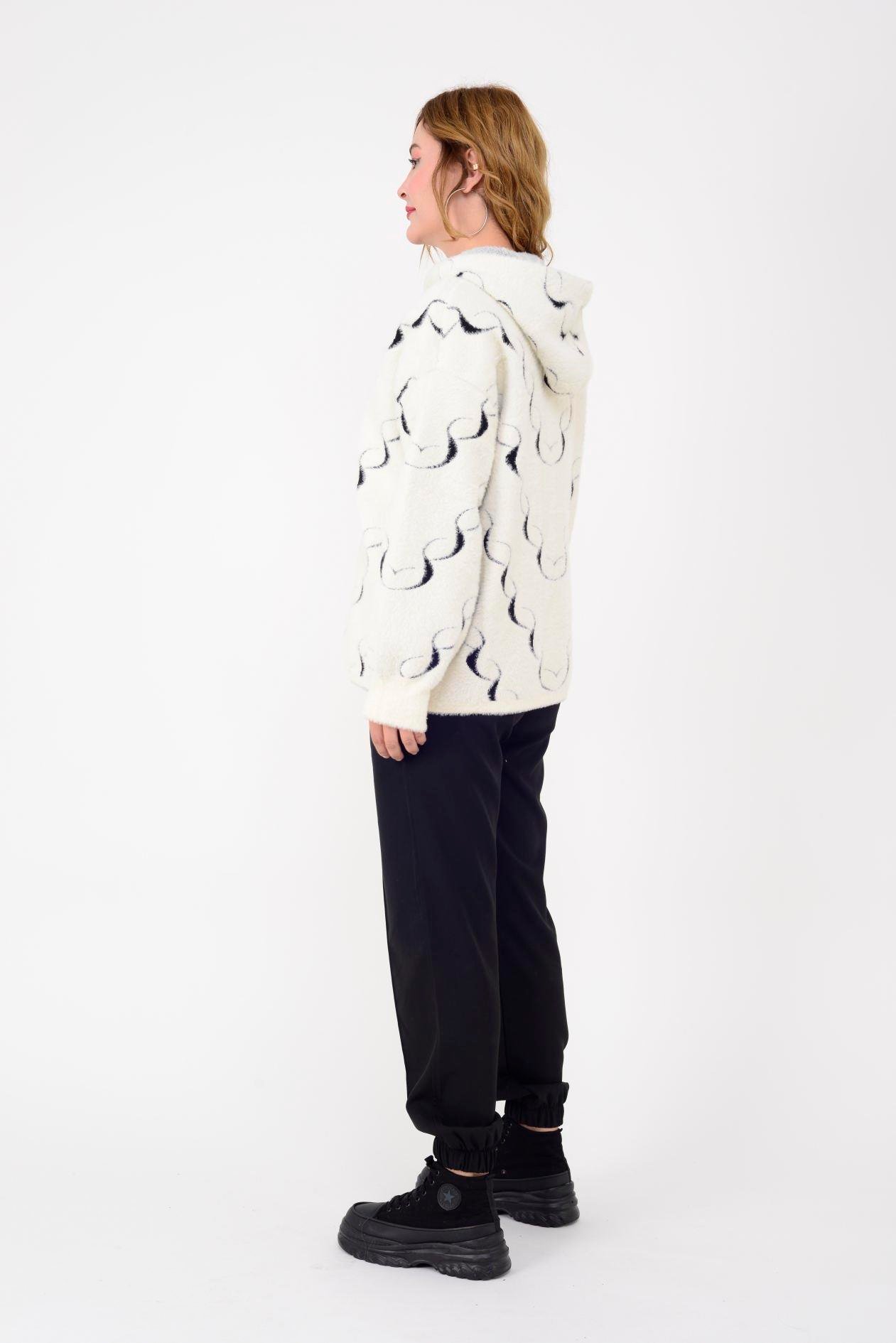 GJD33037 SPIRAL DESEN KAPÜŞONLU ANGORA HIRKA