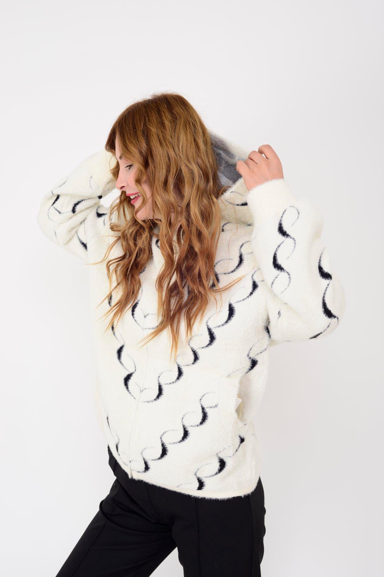 GJD33037 SPIRAL DESEN KAPÜŞONLU ANGORA HIRKA