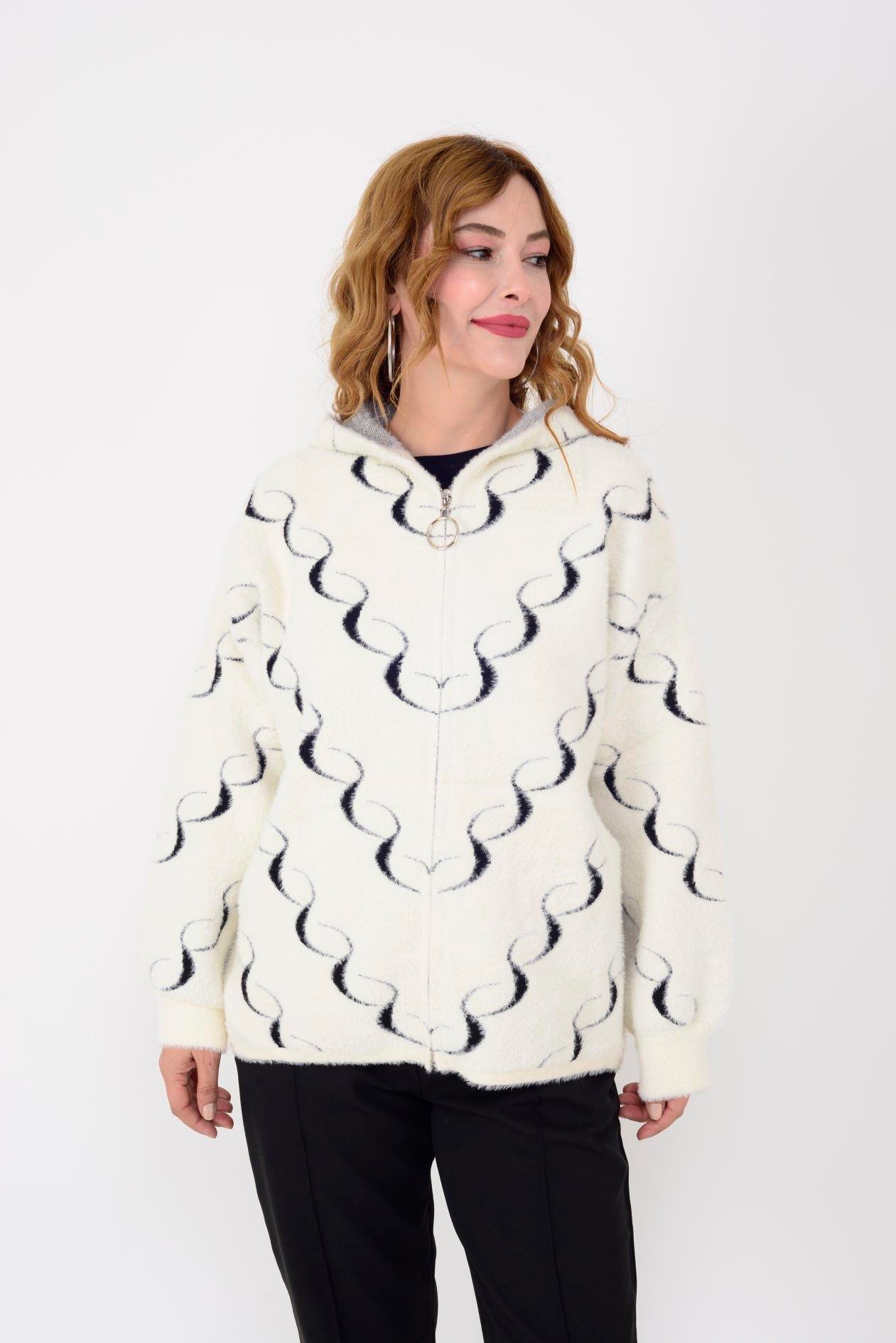 GJD33037 SPIRAL DESEN KAPÜŞONLU ANGORA HIRKA