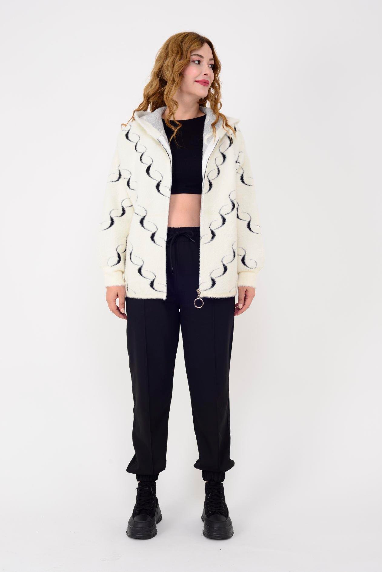 GJD33037 SPIRAL DESEN KAPÜŞONLU ANGORA HIRKA
