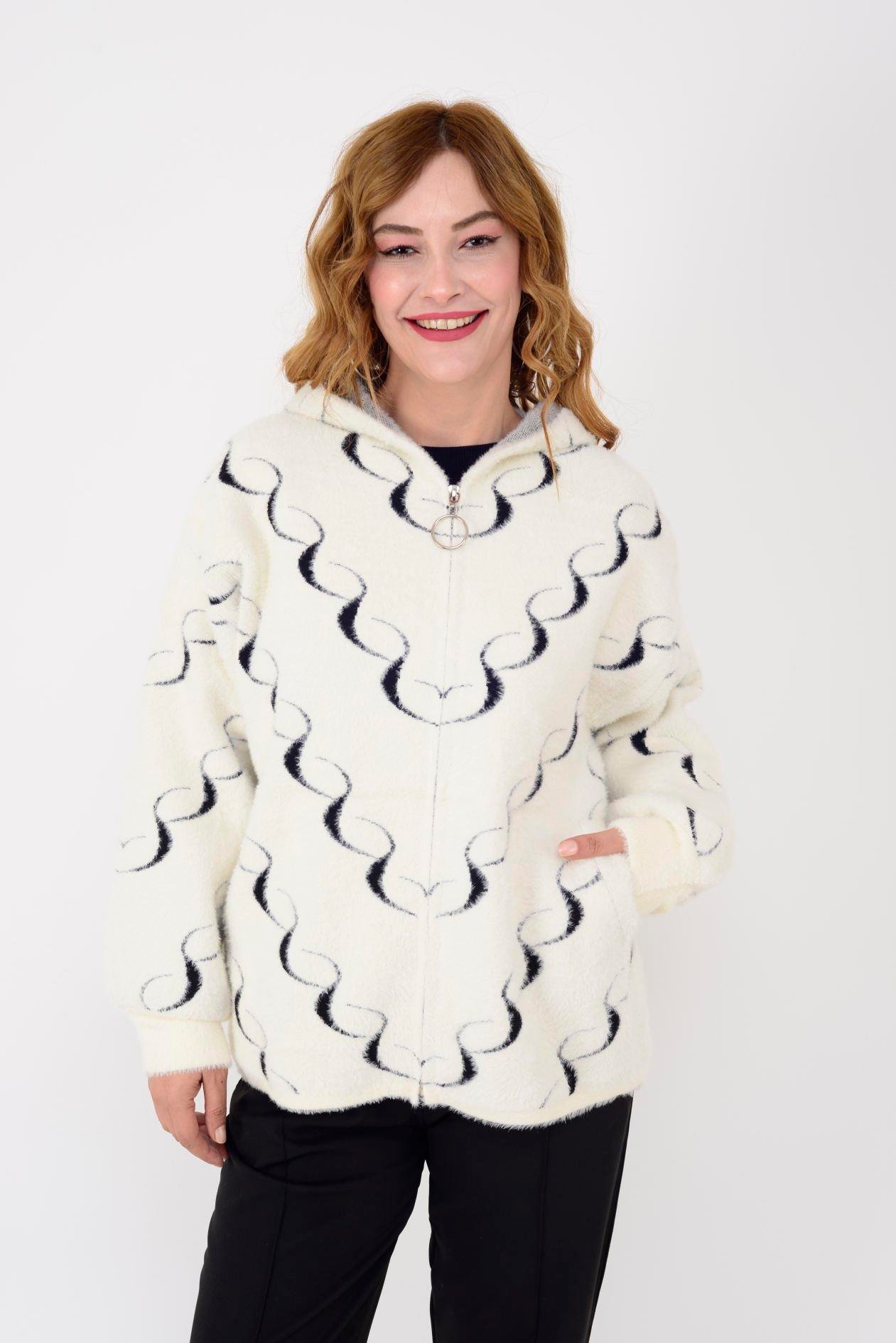 GJD33037 SPIRAL DESEN KAPÜŞONLU ANGORA HIRKA
