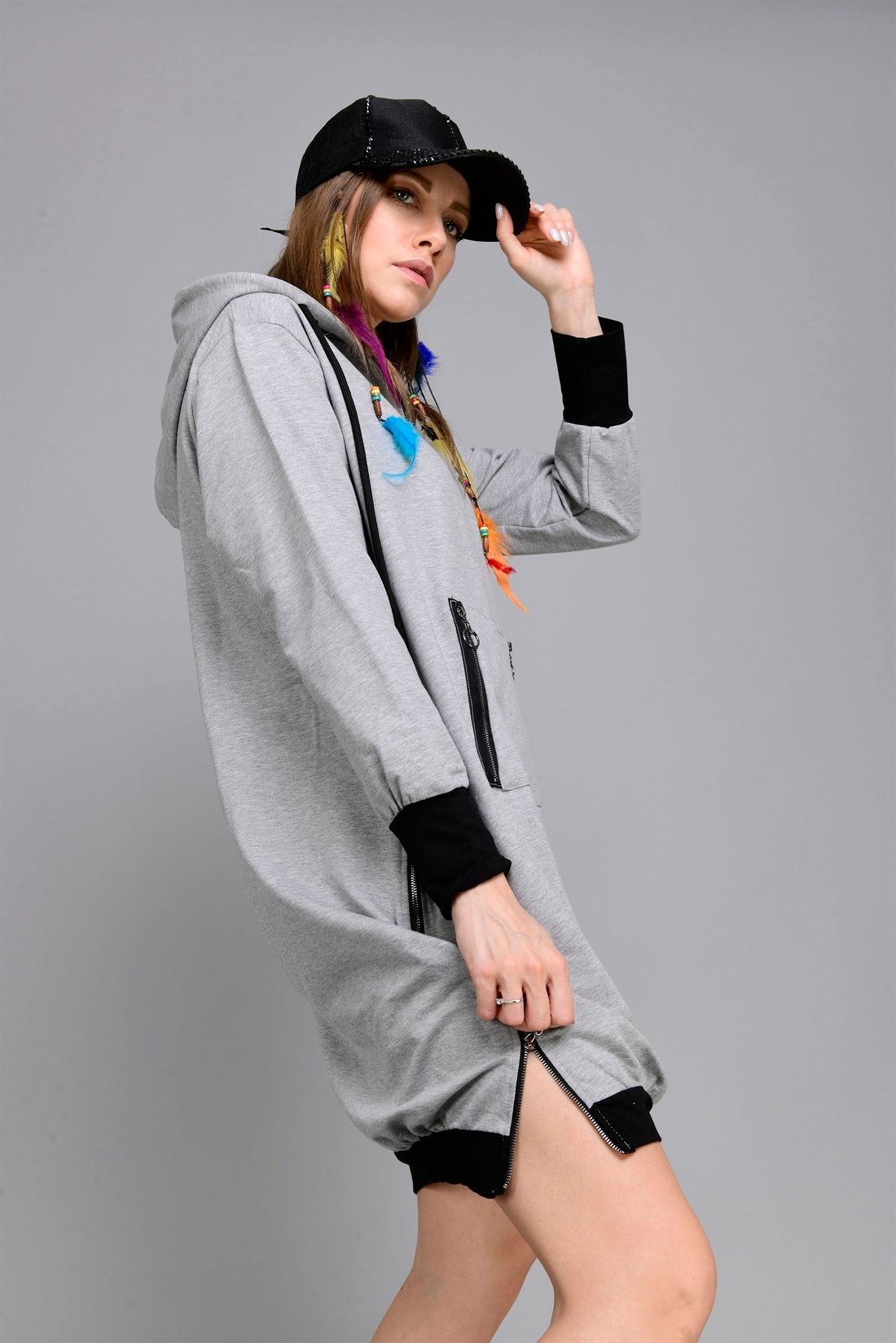 GN185 FERMUAR DETAY SWEATSHIRT ELBİSE