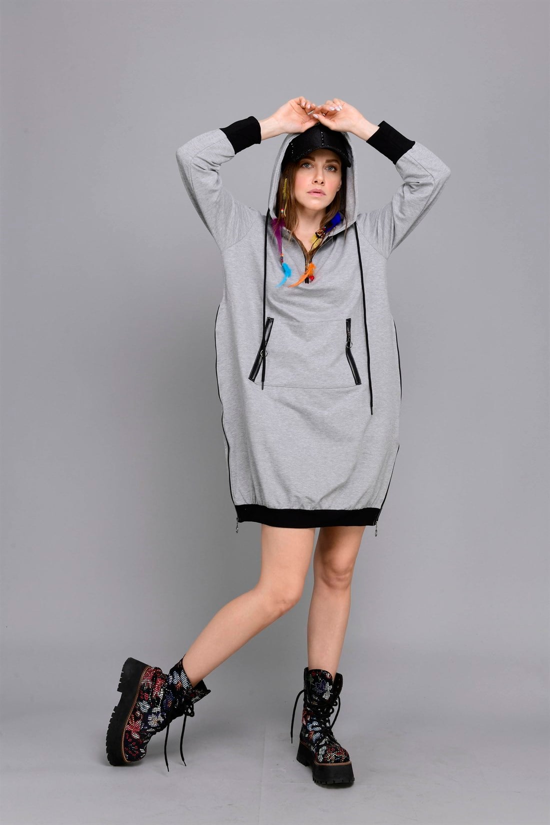 GN185 FERMUAR DETAY SWEATSHIRT ELBİSE