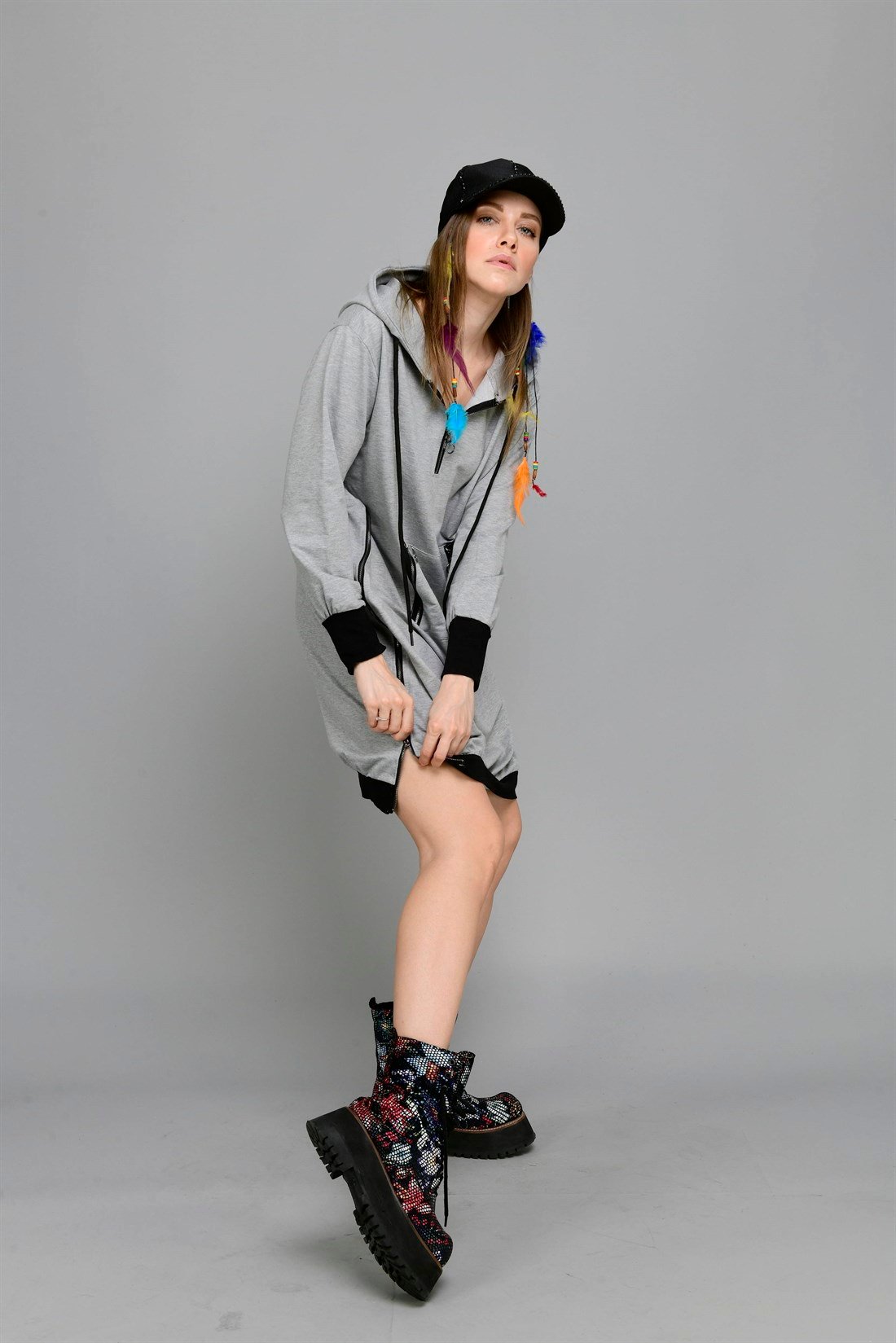 GN185 FERMUAR DETAY SWEATSHIRT ELBİSE