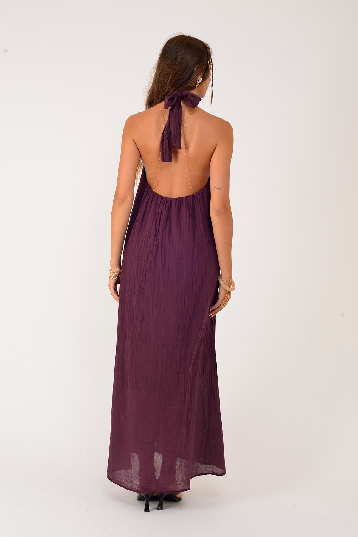 H3065 HALTER YAKA BOYUNDAN BAĞLAMALI ELBİSE